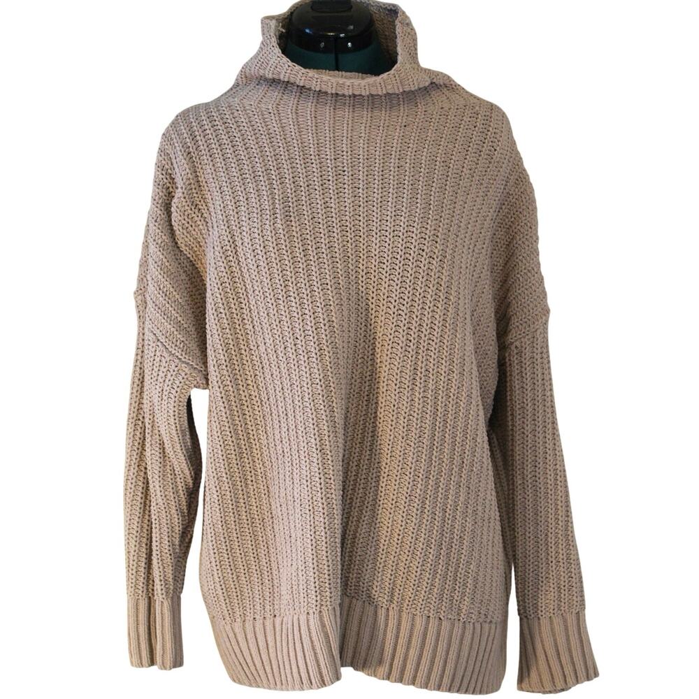 Aerie Taupe Chunky Knit Mock Neck Oversized Sweater Women Small | Fall | Winter